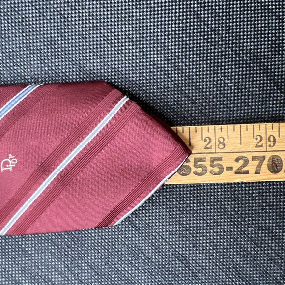 Christian Dior Necktie Burgundy Red Striped Classic Power Tie 3" Wide 54" Long - Picture 6 of 6